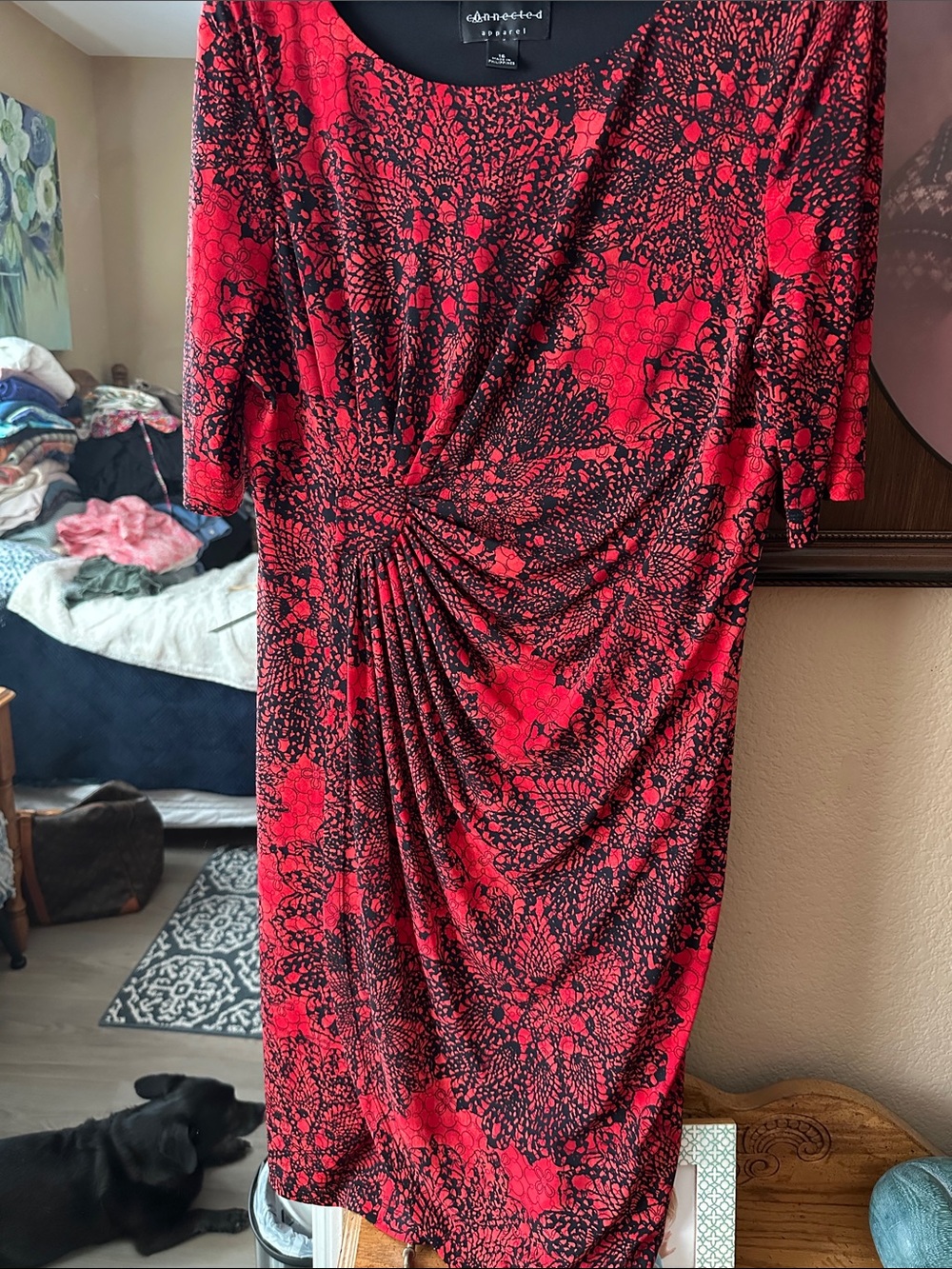 connected apparel Red and Black Twist-Front Midi Dress